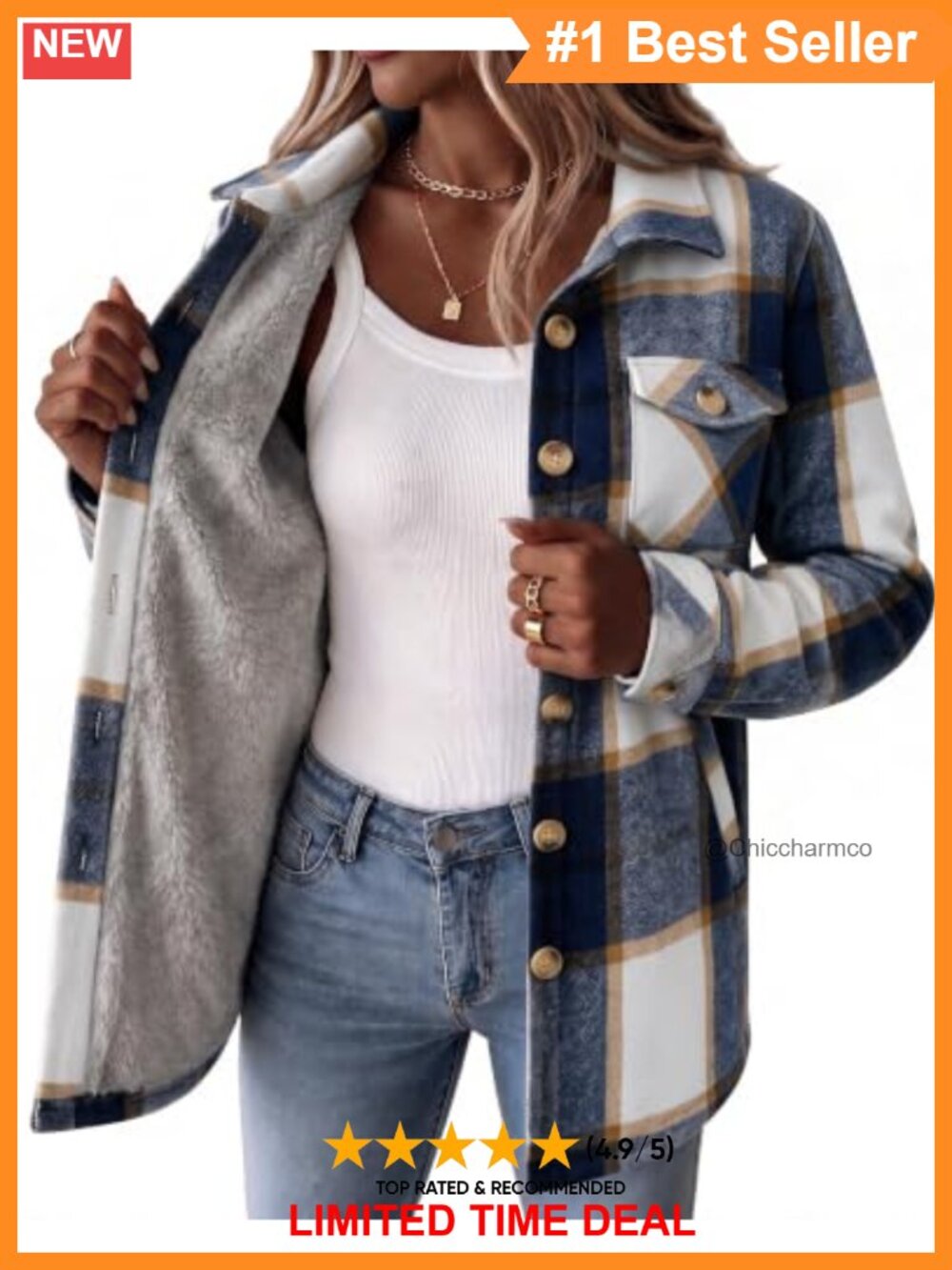 Sherpa Fleece Lined Plaid Flannel Jacket Women Winter Coat Pockets